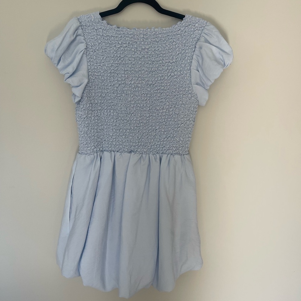 Aritzia Light Blue Smocked “Lark” Bubble Dress with Puff Sleeves
